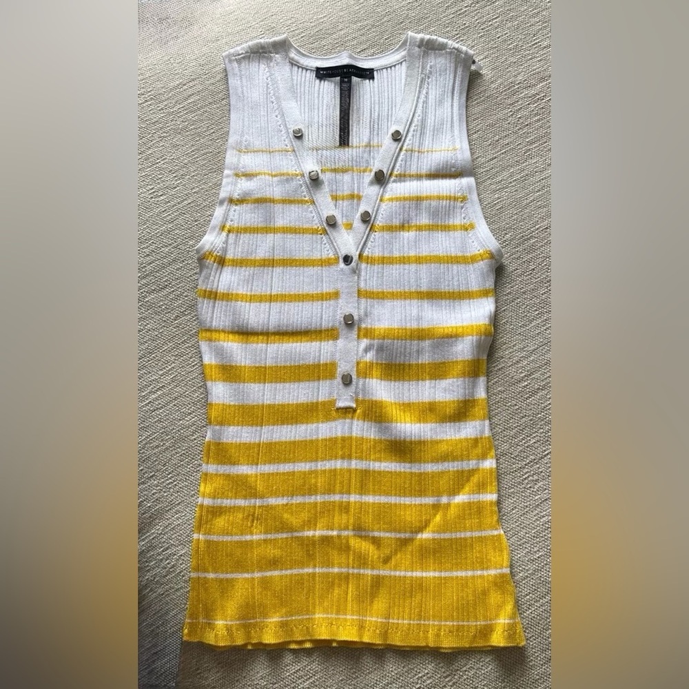 White House Black Market Ribbed Stripe Henley Tank Yellow White Medium - Picture 6 of 8